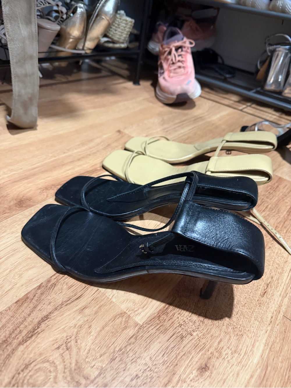 Zara Black/beige 2 for 1 Minimalist Strappy Heeled Sandals